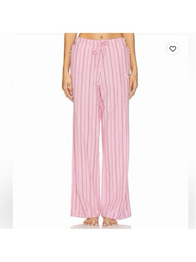 GANNI Stripe Cotton Pajama Pants Size 36 NWT Lilac Sachet Pink Ruffle